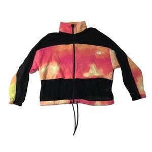 Nike Jacket Women Medium Tie Dye Pink Yellow Orange Black Retro 80's Zip Up Mesh